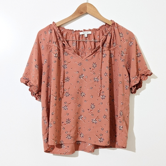 Madewell Tie Neck Peasant Top in Ginger Floral - Picture 2 of 8